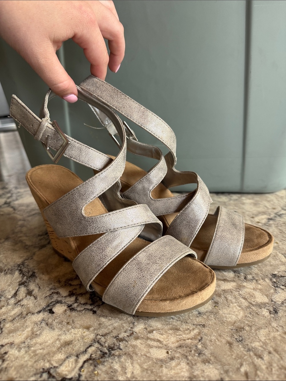 Aerosoles Women's Metallic Taupe Strappy Wedge Sandals